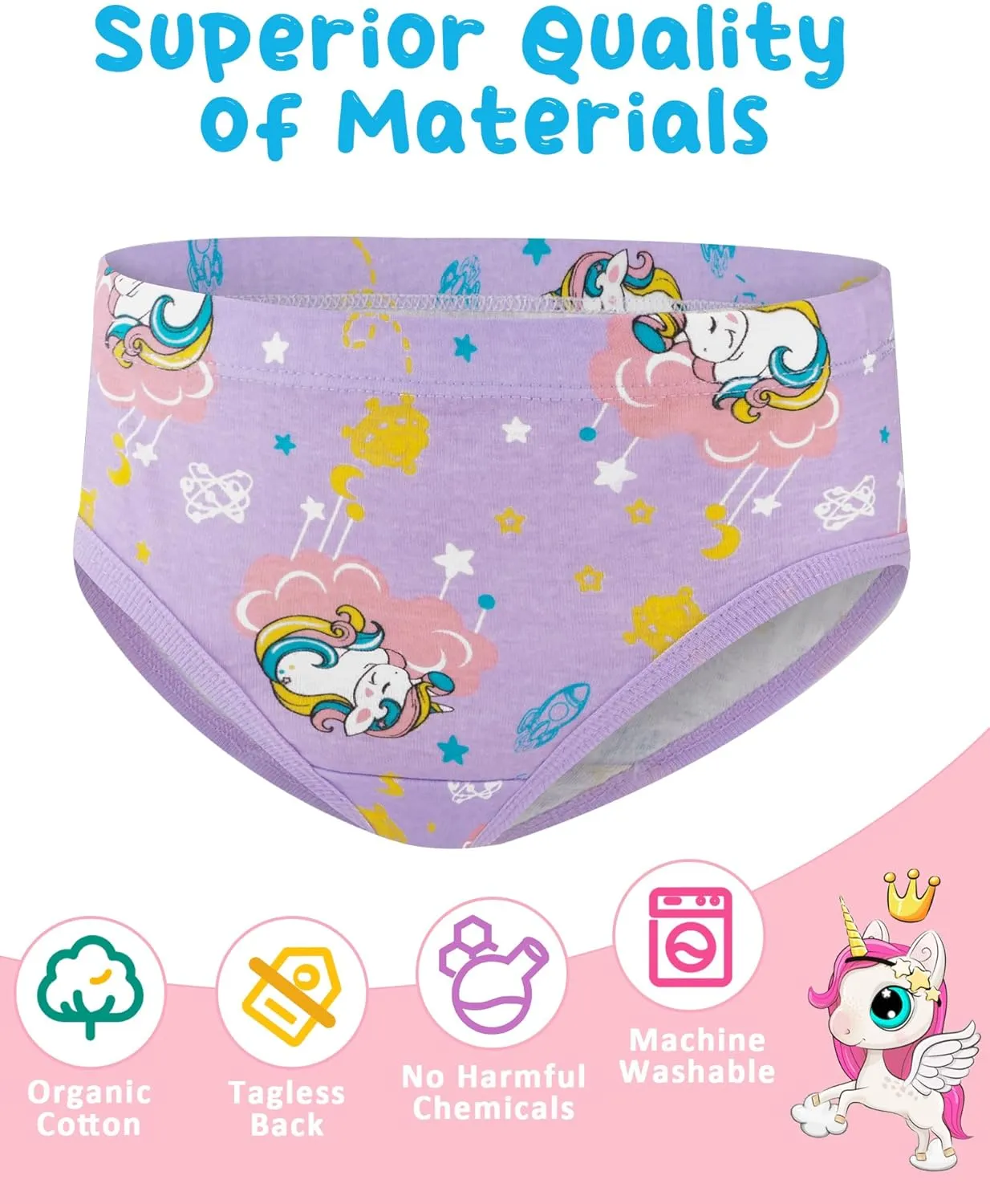 100% Cotton Girls Underwear Tagless Comfort Toddler Panties (6-Pack)