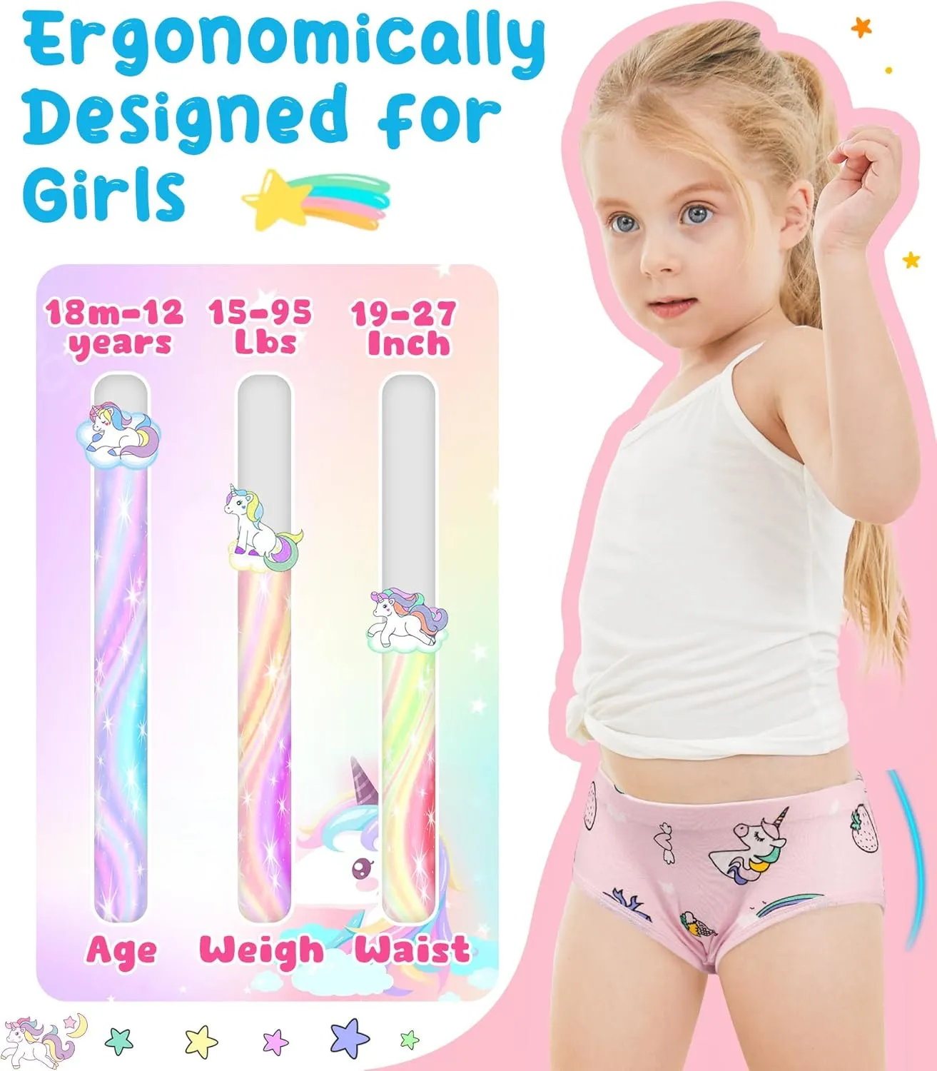 100% Cotton Girls Underwear Tagless Comfort Toddler Panties (6-Pack)