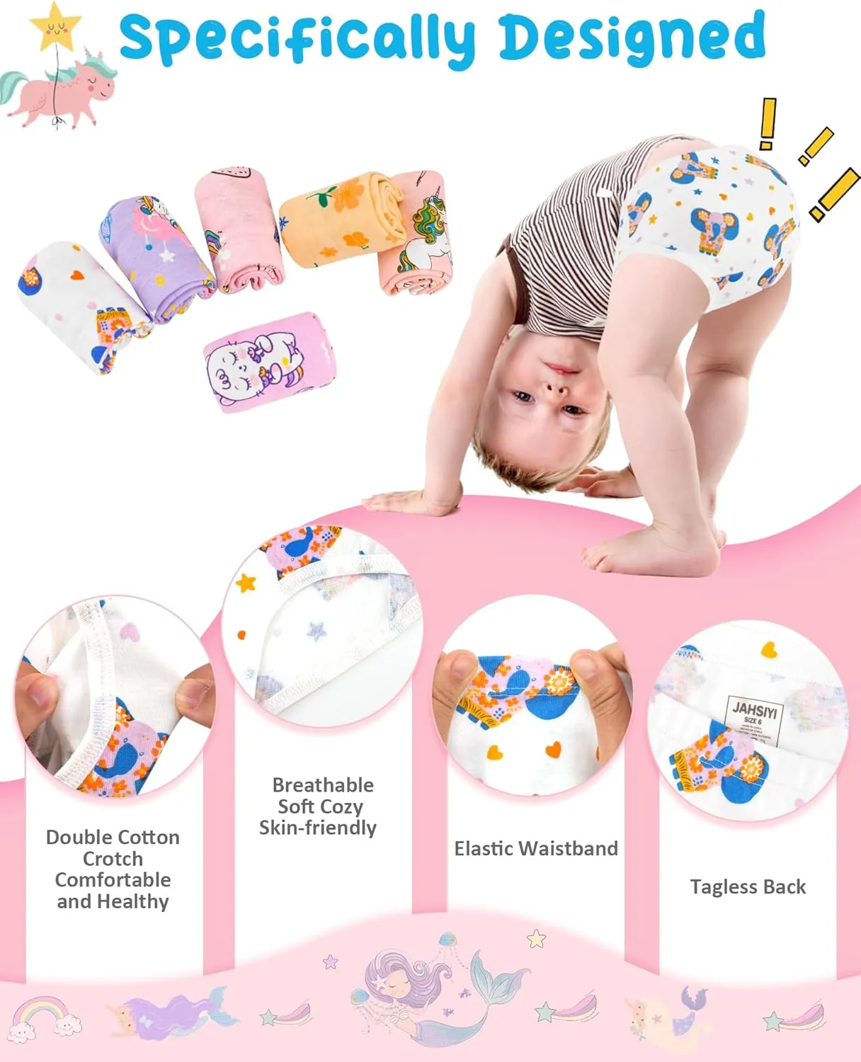 100% Cotton Girls Underwear Tagless Comfort Toddler Panties (6-Pack)