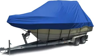 25-27 Ft Heavy Duty 420D Oxford Boat Cover Waterproof Anti UV Sun Dusoof and Tear Proof All Weather Outdoor Protection for Marine Trailerable with StrapTightening System fits V-Hull (Blue)