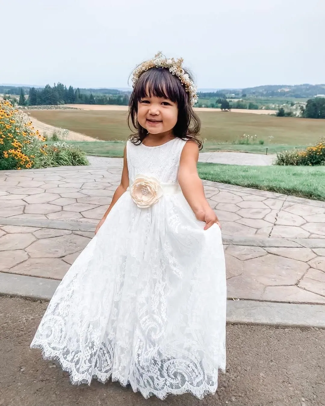 2Bunnies Girl Paisley Lace Back A-Line Straight Tutu Tulle Party Flower Girl Dress