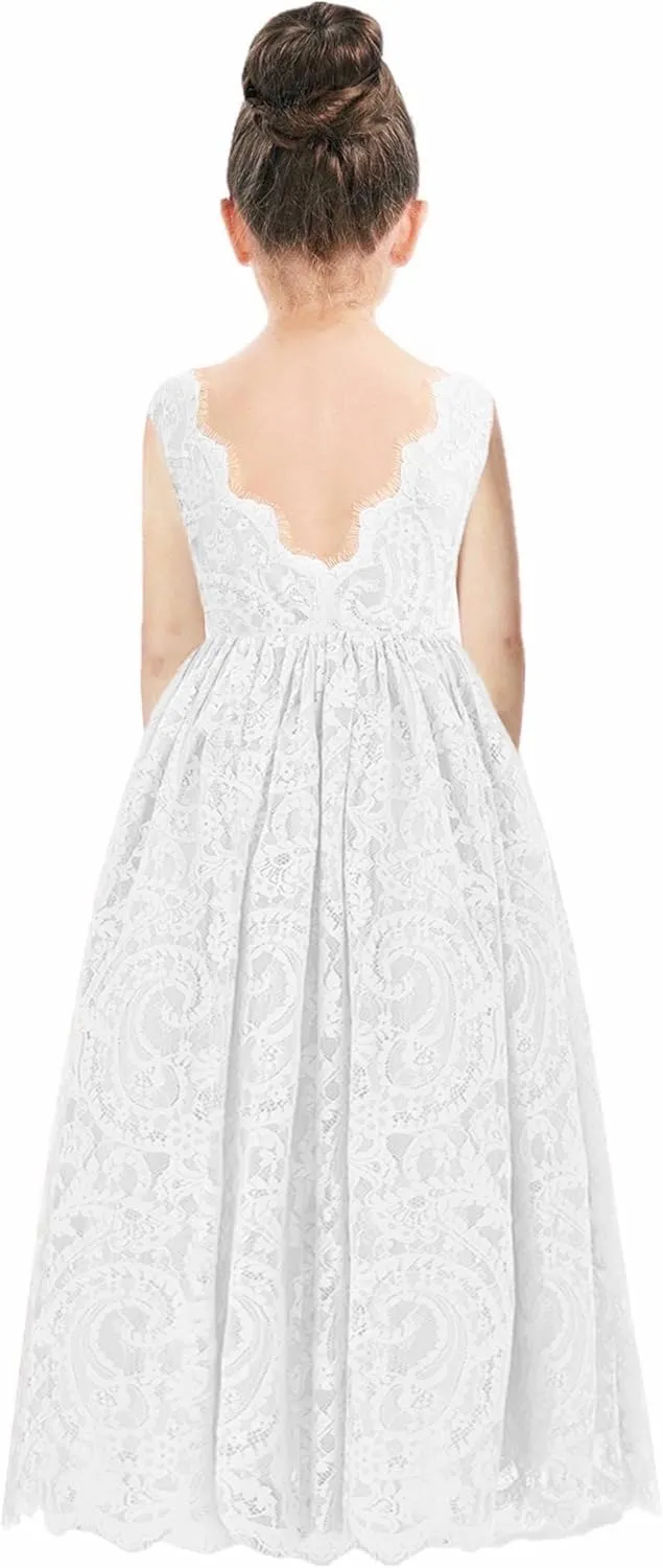 2Bunnies Girl Paisley Lace Back A-Line Straight Tutu Tulle Party Flower Girl Dress