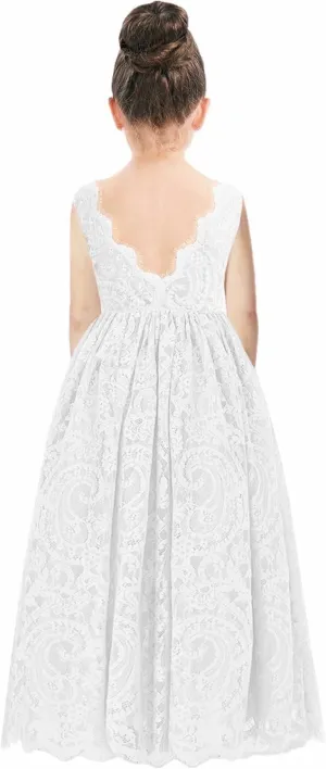 2Bunnies Girl Paisley Lace Back A-Line Straight Tutu Tulle Party Flower Girl Dress