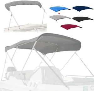 4 Bow Marine Grade Fade and Crack Resistant Bimini Top Replacement Cover, Heavy-Duty Waterproof and UV-proof Sun Shade Boat Canopy, Easy Install Zipper Sleeve Boat Awning/Without Frame, Grey
