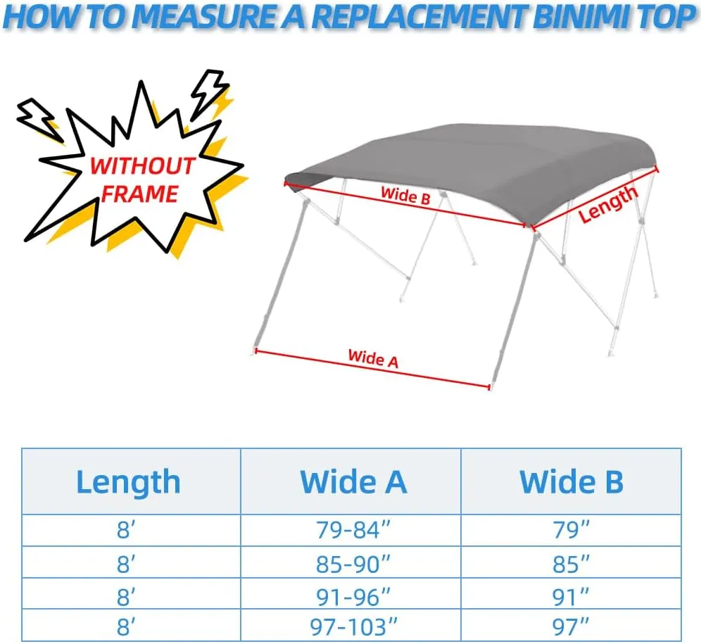 4 Bow Marine Grade Fade and Crack Resistant Bimini Top Replacement Cover, Heavy-Duty Waterproof and UV-proof Sun Shade Boat Canopy, Easy Install Zipper Sleeve Boat Awning/Without Frame, Grey