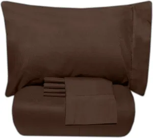 5 Piece Twin XL Comforter Set All Season Soft Down Alternative Blanket & Luxurious Cotton Fits Mattress Up to 18" Deep Pocket Bed 4 Piece Sheet Set Brown Chocolate
