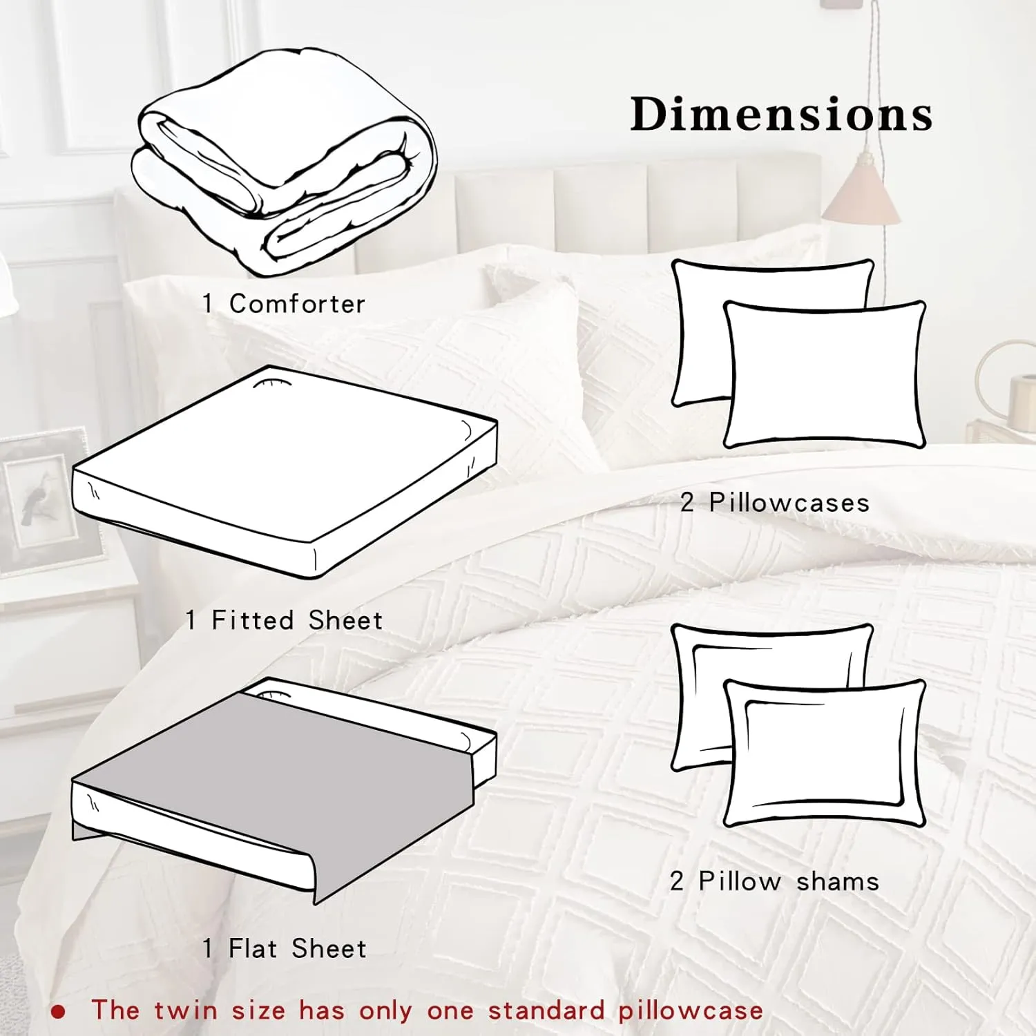7 Pieces Tufted Bed in a Bag Queen Comforter Set with Sheets Beige, Soft and Embroidery Shabby Chic Boho Bohemian, Luxury Solid Color with Diamond Pattern, Jacquard Tufts Bedding Set for All Season