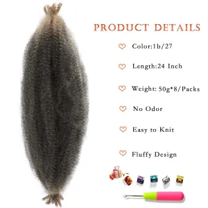 8 Packs Pre-Separated Springy Afro Twist Hair Suitable For Damaged Soft Locs Synthetic Marley Twist Braiding (24 Inch, 1b/27)