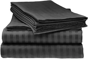 800-Thread-Count 100% Cotton Sheet Pure Black Stripe King-Sheets Set, 4-Piece Long-Staple Cotton Best-Bedding Sheets for Bed, Soft & Silky Sateen Weave Fits Mattress Upto 18'' Deep Pocket