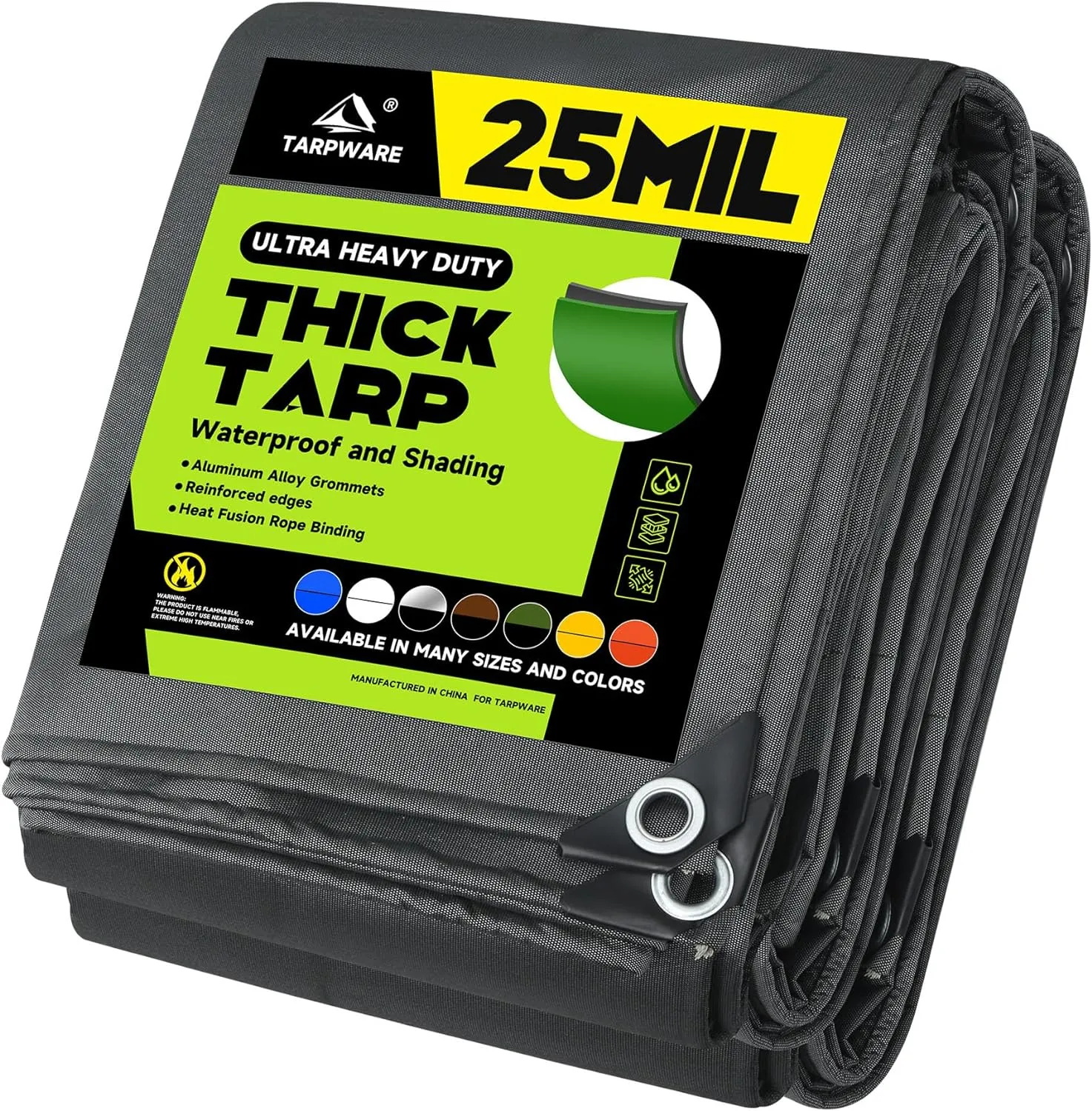 8'x10' 25Mil Ultra-Heavy Duty Waterproof Organic Silicone Coating Black Canvas Tarps with Grommets&Reinforced Edges, UV Resistant Durable Canvas Tarpaulin, Cover for Pool/Boat/Tent,Full Size