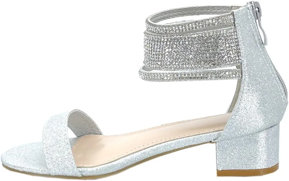 ABSOLEX Girl's Fashion Open Toe Ankle Strap Dressy/Party Low Chunky Block Heel Sandal