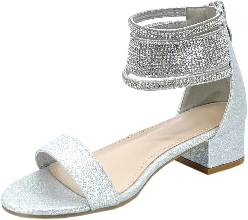 ABSOLEX Girl's Fashion Open Toe Ankle Strap Dressy/Party Low Chunky Block Heel Sandal