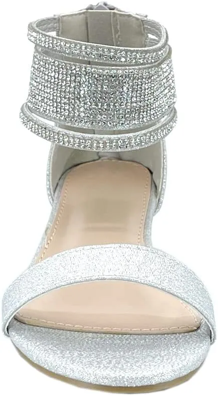 ABSOLEX Girl's Fashion Open Toe Ankle Strap Dressy/Party Low Chunky Block Heel Sandal