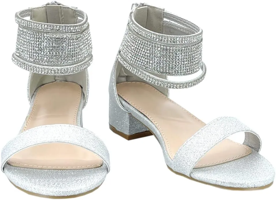 ABSOLEX Girl's Fashion Open Toe Ankle Strap Dressy/Party Low Chunky Block Heel Sandal