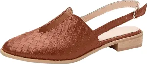 Adjustable Buckle Braided Sandals for Womens Comfortable Pointed Toe Closed Toe Slip On Cut Out Flats Mule Shoe Lightweight Wear-Resistant Daily Loafer
