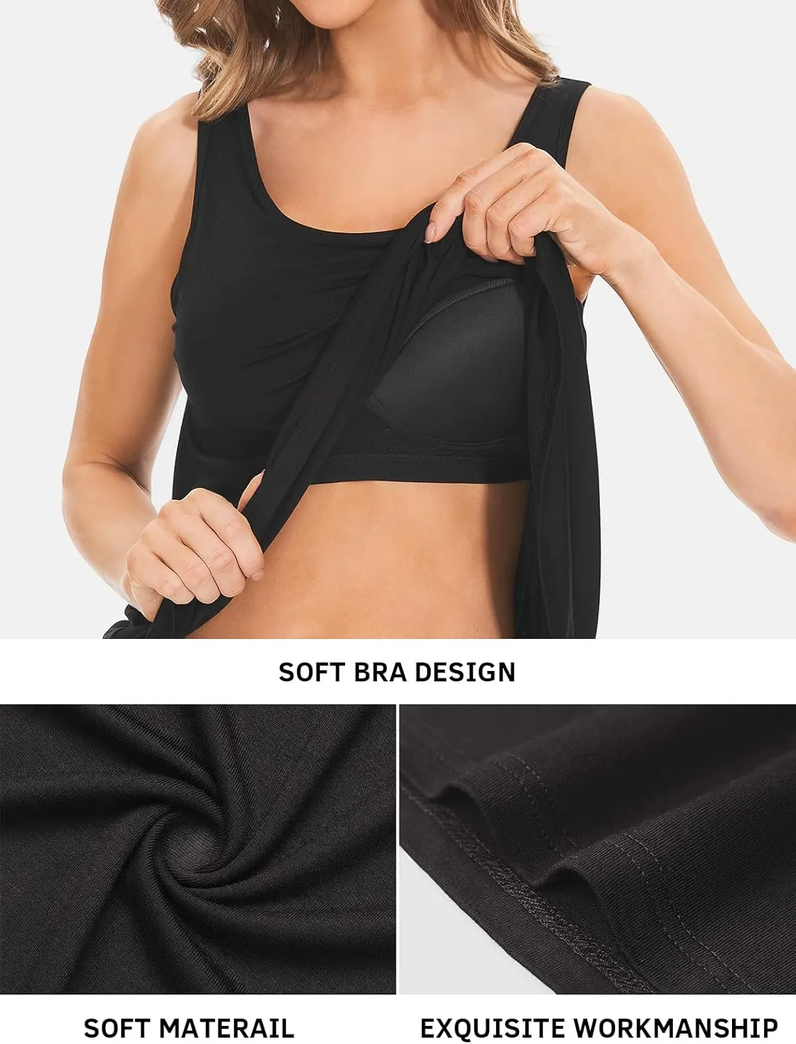 Air Curvey Tank Tops for Women Build in Bra Casual Flowy Tank Pleated Loose Fit S-XXXXL