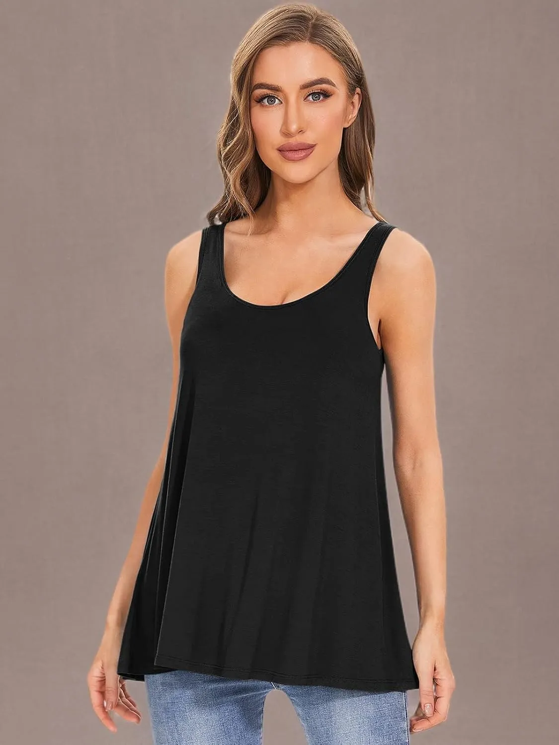 Air Curvey Tank Tops for Women Build in Bra Casual Flowy Tank Pleated Loose Fit S-XXXXL