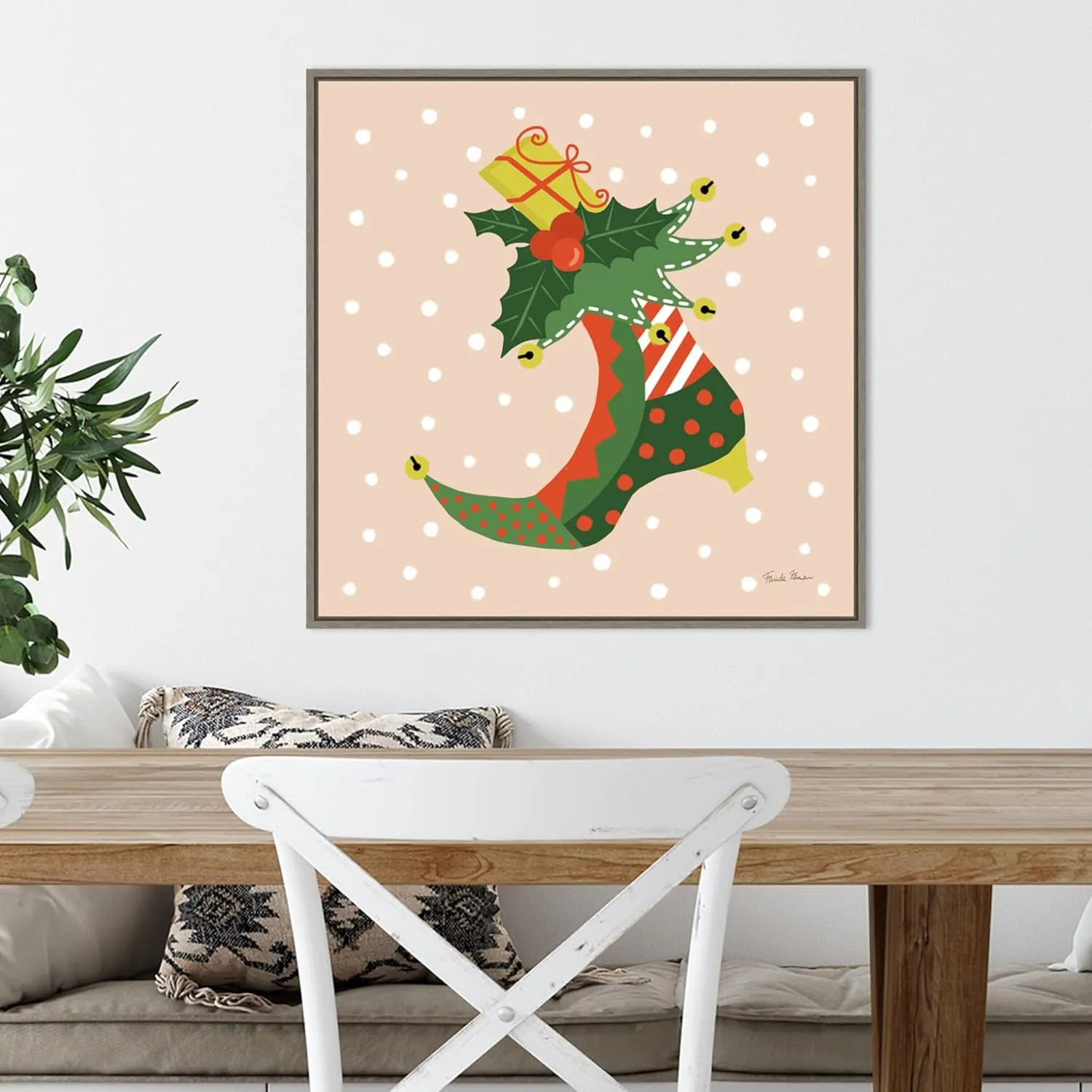 Amanti Art Framed Canvas Wall Art 22x22 The Night Before Christmas III Bright by Farida Zaman, Framed Wall Art Canvas, Holidays Artwork, Country Rustic Decor, Medium Poster Painting for Living Room,
