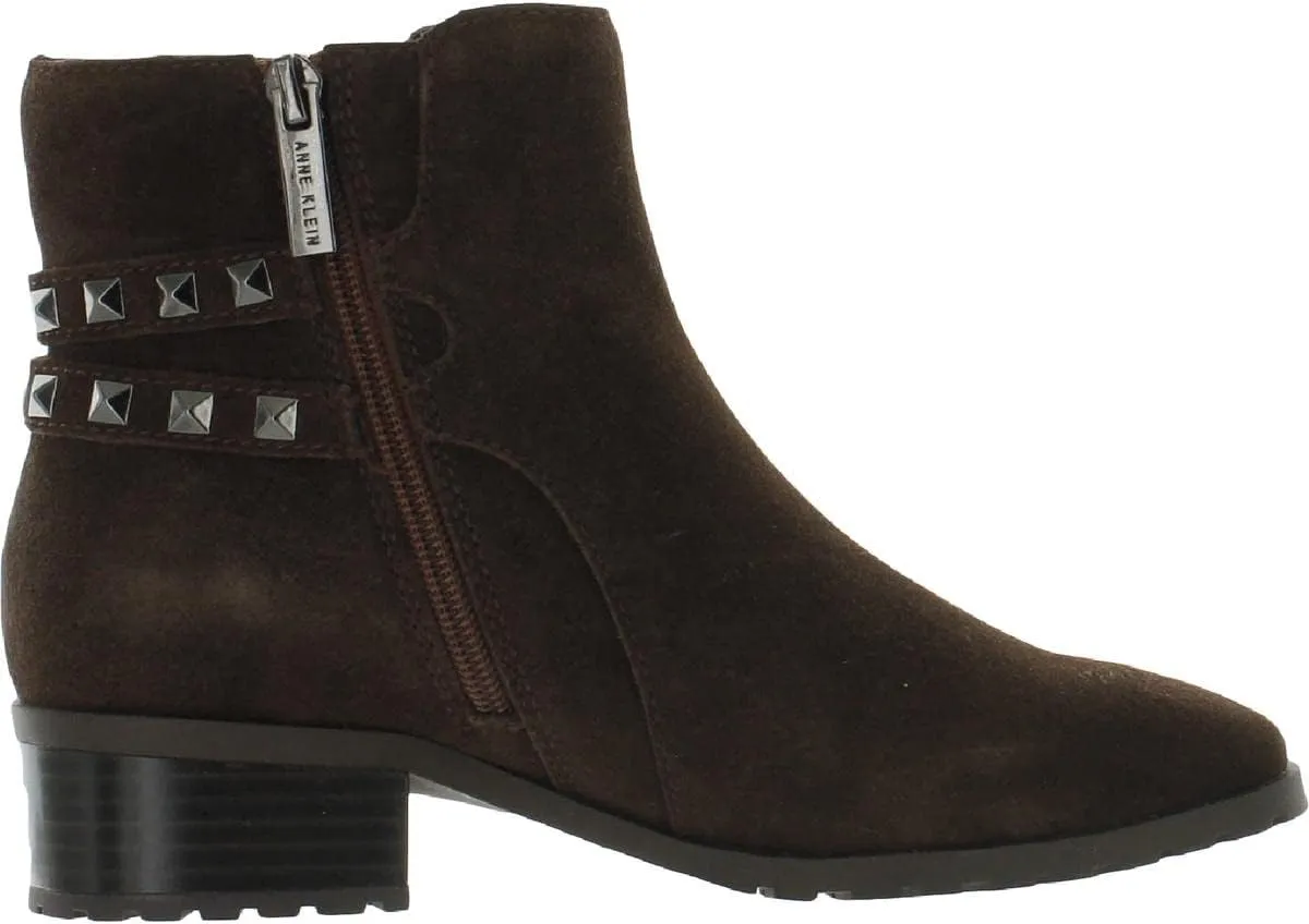 Anne Klein Womens CAIMILE Zipper Leather Ankle Boots