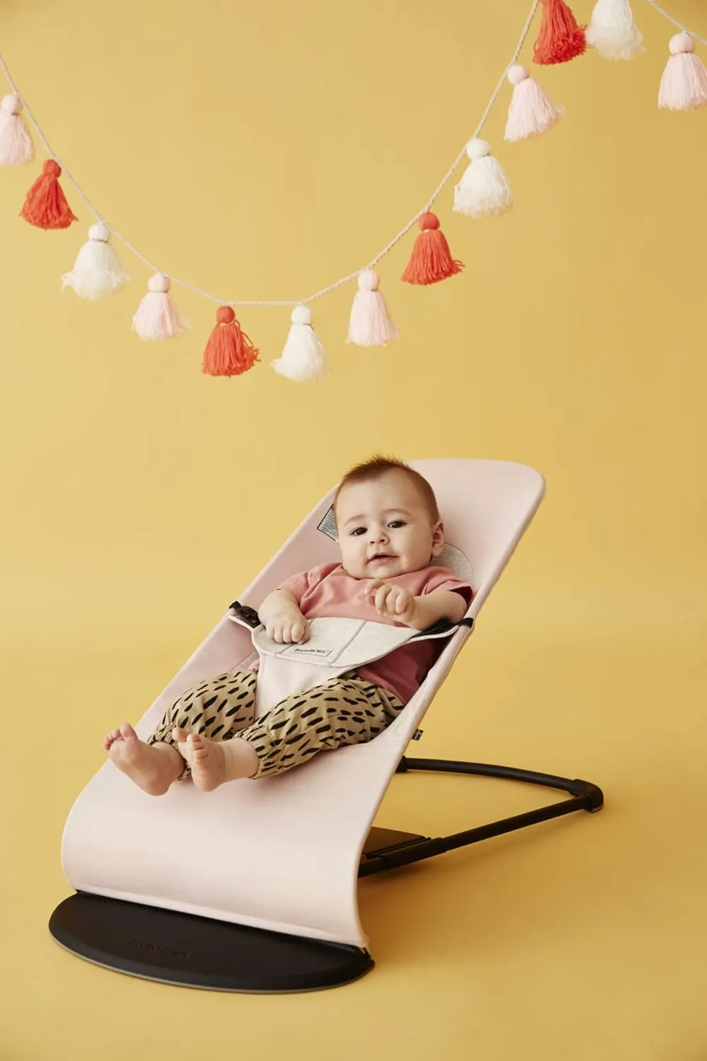BabyBjörn Bouncer Balance Soft - Light Pink/Gray, Jersey Cotton, 2-in-1 Adjustable Baby Bouncer Seat and Toddler Chair, Newborn to Toddler (8-29 lbs), 4 Positions, Lightweight & Portable