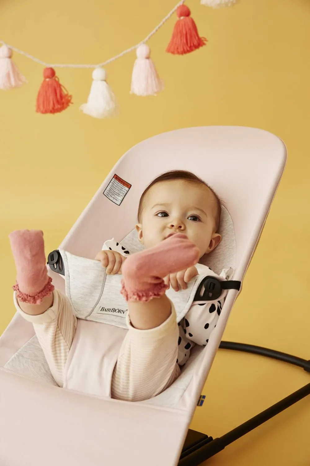 BabyBjörn Bouncer Balance Soft - Light Pink/Gray, Jersey Cotton, 2-in-1 Adjustable Baby Bouncer Seat and Toddler Chair, Newborn to Toddler (8-29 lbs), 4 Positions, Lightweight & Portable