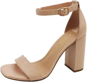 BAMBOO Women's open square toe block high heel ankle strap sandals Fashion Shoes