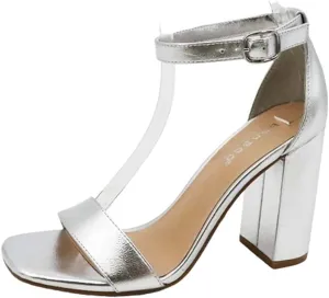 BAMBOO Women's open square toe block high heel ankle strap sandals Fashion Shoes