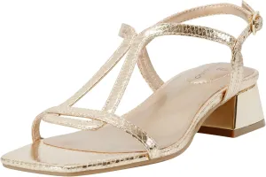 Bandolino Women's PRIMADON Heeled Sandal, Gold Snake 710, 7.5