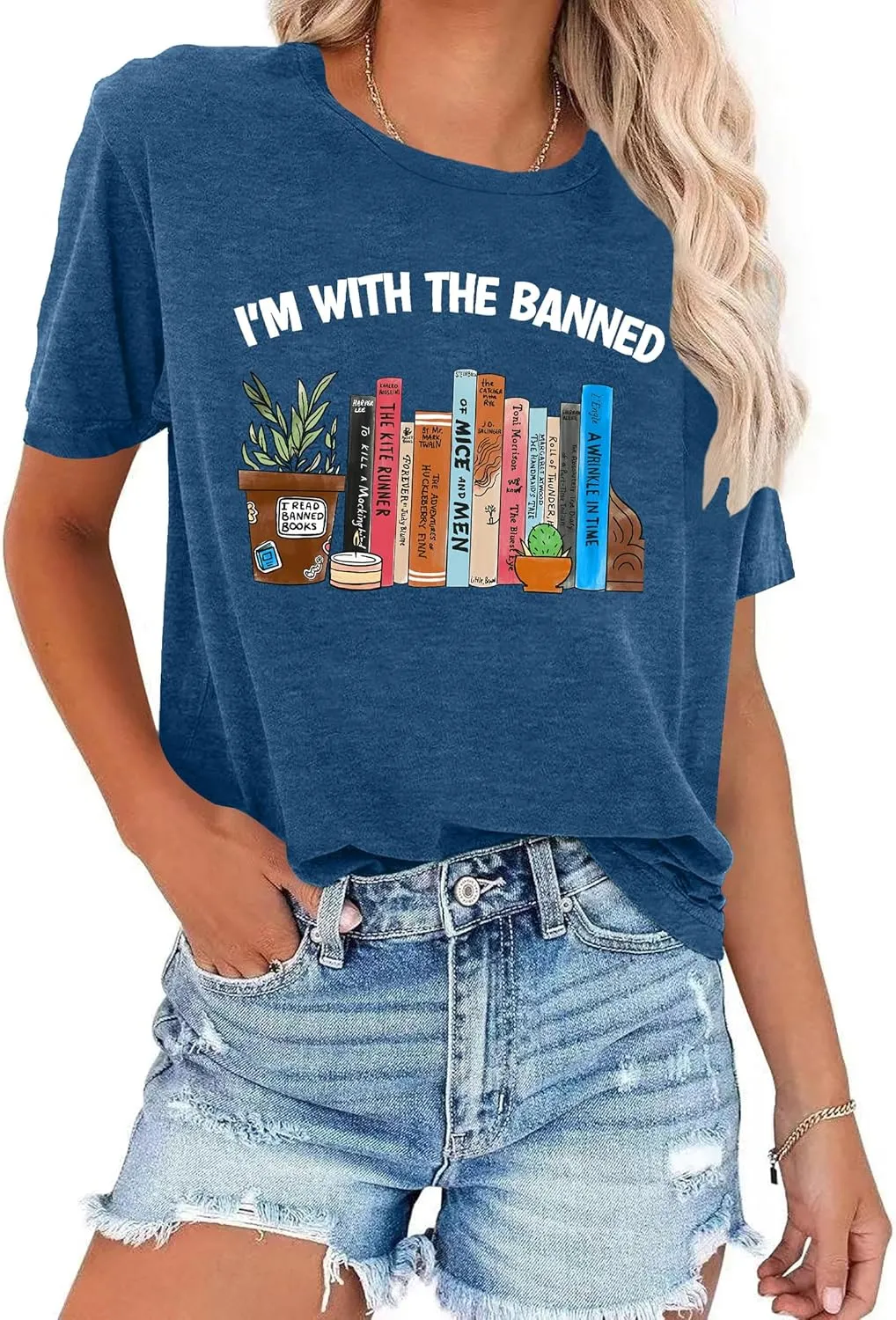Banned Books T Shirts for Women I'm with The Banned Shirts Book Lover Gifts Casual Librarian Tops
