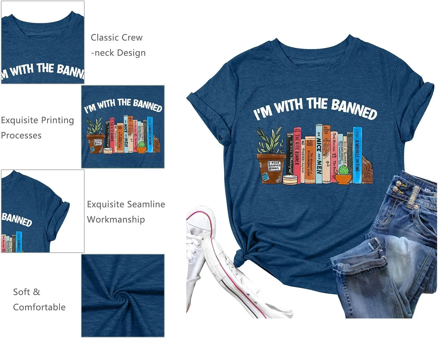 Banned Books T Shirts for Women I'm with The Banned Shirts Book Lover Gifts Casual Librarian Tops