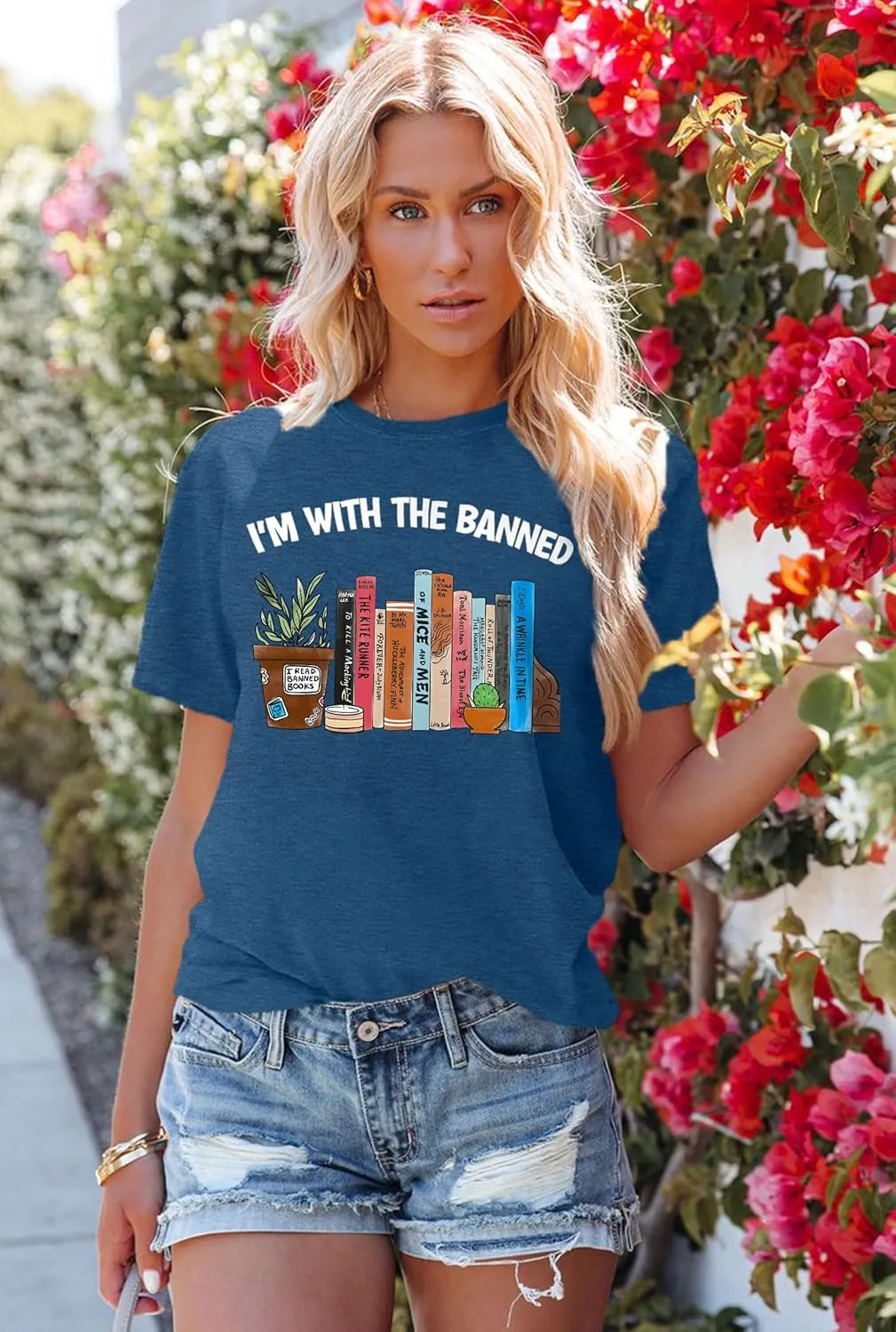 Banned Books T Shirts for Women I'm with The Banned Shirts Book Lover Gifts Casual Librarian Tops