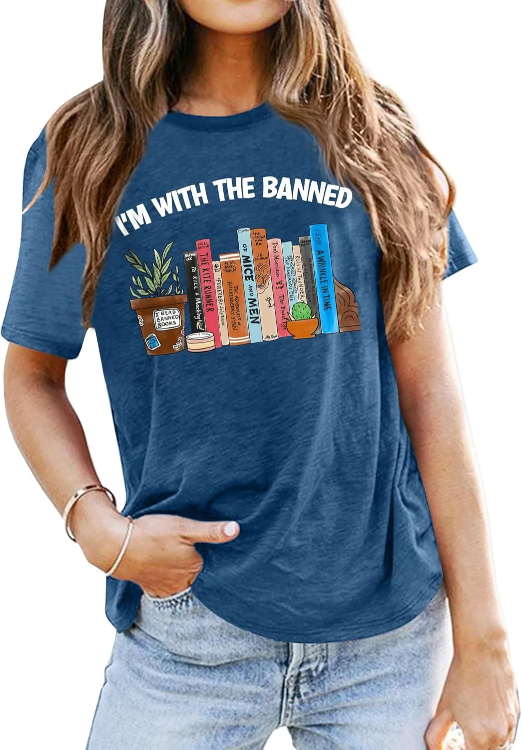 Banned Books T Shirts for Women I'm with The Banned Shirts Book Lover Gifts Casual Librarian Tops