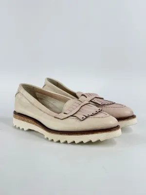 Barracuda Faded Pink & Cream Croc-Textured Leather Loafers - EU36