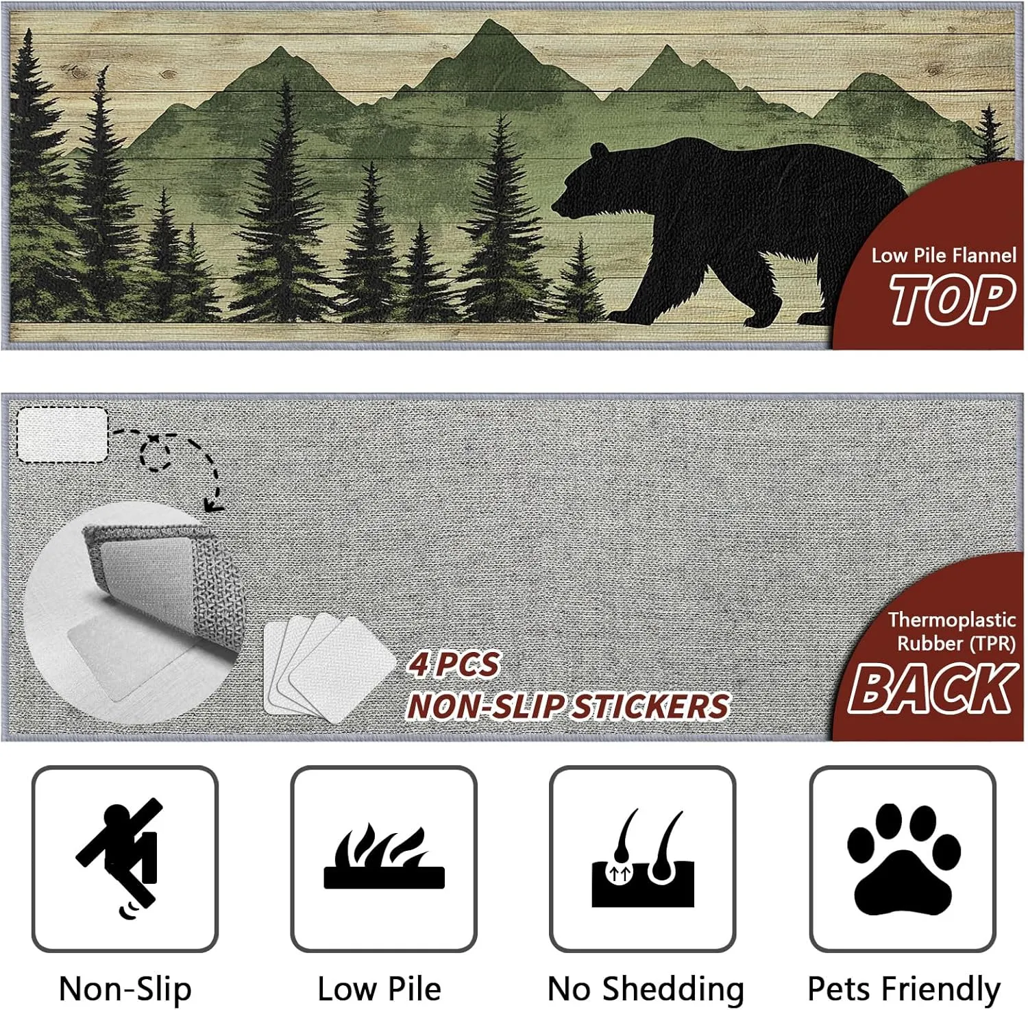 Bear Rugs for Living Room, Bear Runner Rug, 2x6ft, Cabin Animal Rustic Lodge Runners for Hallways, Farmhouse Wildlife Runner Rug Non Slip Soft - Bear Home Decor