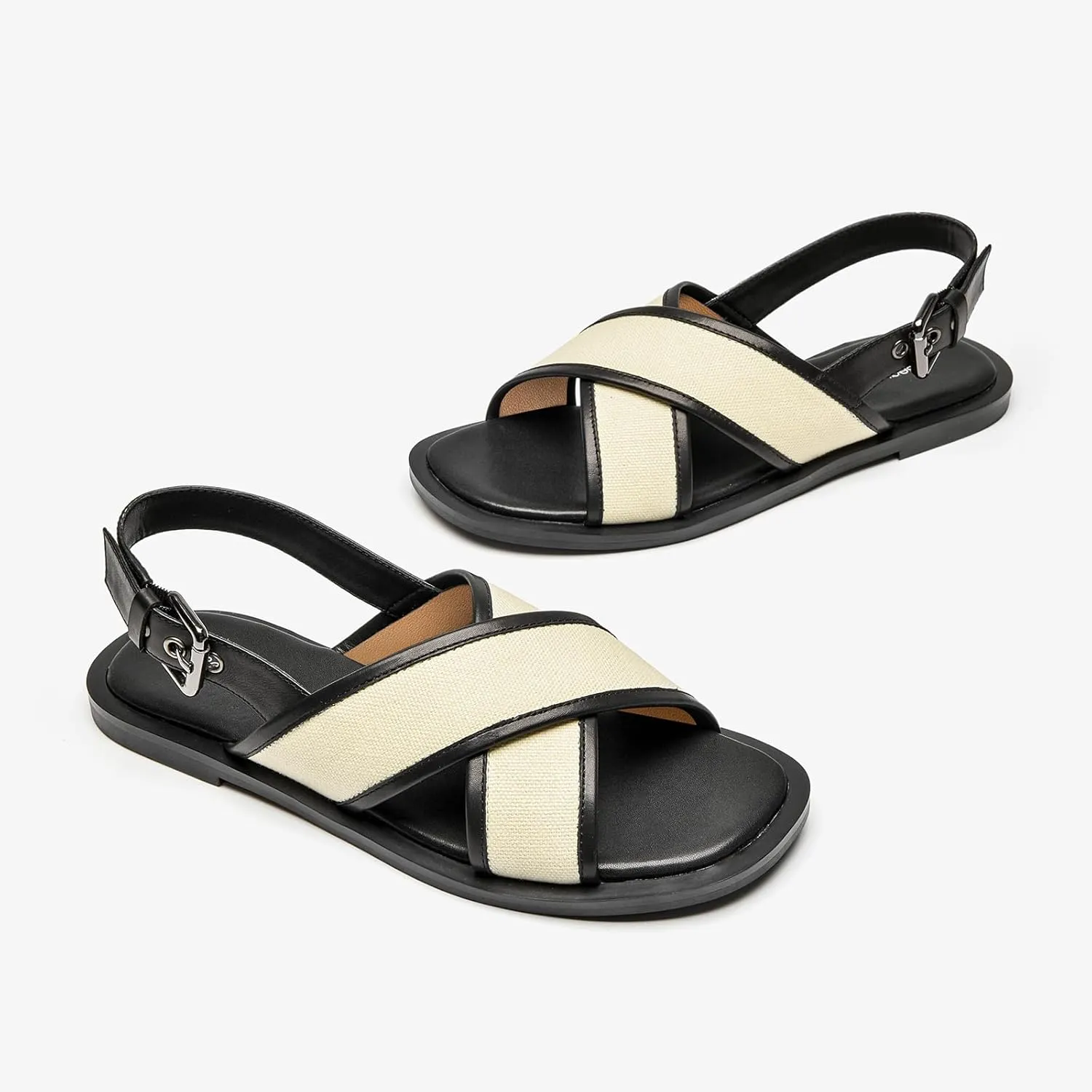 BEAU TODAY Flat Sandals for Women, Women’s Leather Sandals with Back Strap, Open Toe Summer Shoes Buckle Comfortable Dress Sandals Shoes for Women