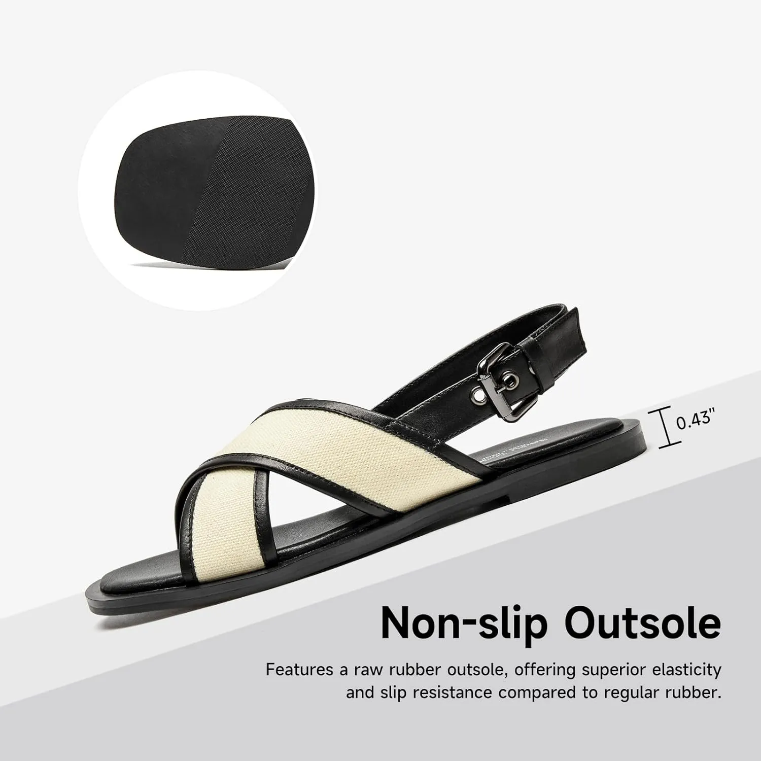 BEAU TODAY Flat Sandals for Women, Women’s Leather Sandals with Back Strap, Open Toe Summer Shoes Buckle Comfortable Dress Sandals Shoes for Women