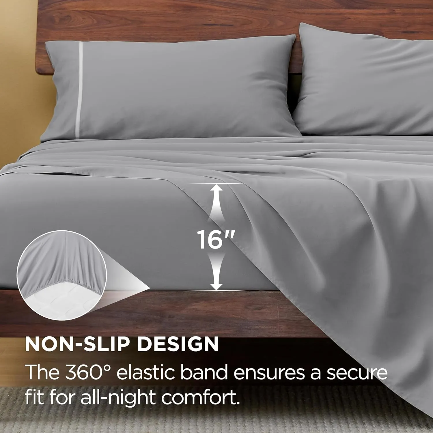 Bedsure 100% Cotton Sheets King Size Set - 500 Thread Count Cotton Sateen Bedsheets, Luxury Hotel Quality, Soft & Breathable Bedsheets, 16" Deep Pocket, 4-Piece, Include King Flat Sheet Gray