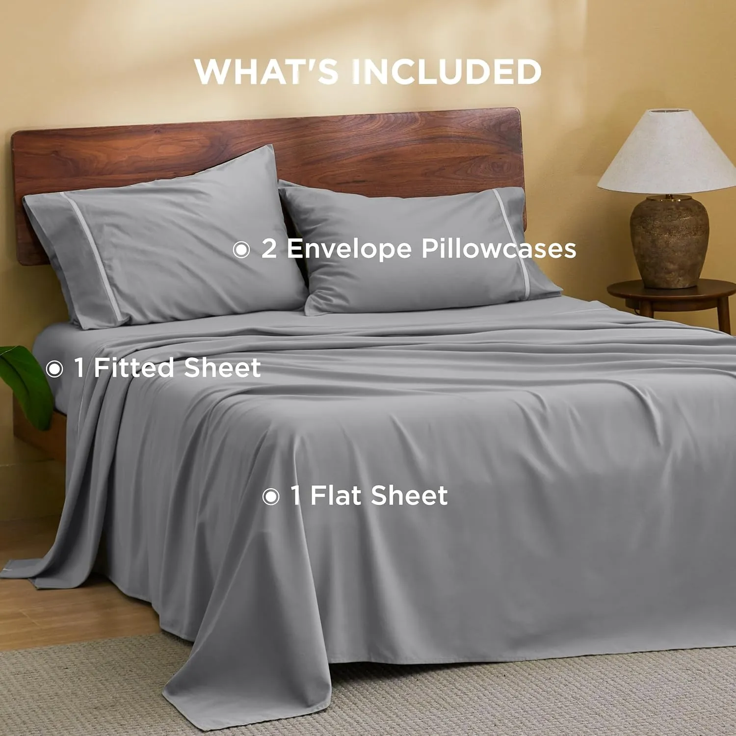 Bedsure 100% Cotton Sheets King Size Set - 500 Thread Count Cotton Sateen Bedsheets, Luxury Hotel Quality, Soft & Breathable Bedsheets, 16" Deep Pocket, 4-Piece, Include King Flat Sheet Gray