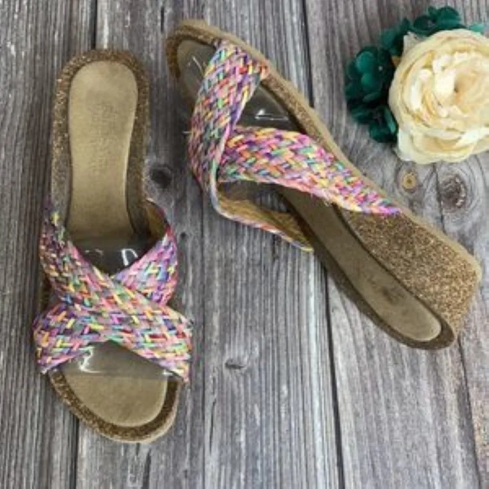 Bella Vita Multi-color Leather Pavia Open Toe  Wedge Sandals 11WW