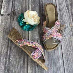 Bella Vita Multi-color Leather Pavia Open Toe  Wedge Sandals 11WW