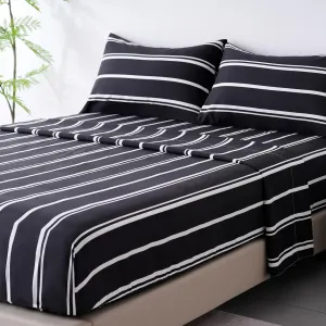 Best Season Stripe Bed Sheets Set,4 Piece Super Soft Microfiber Bedding-Deep Pocket,Ultra Soft,Fade & Wrinkle Resistant(Queen Size,Black&White)