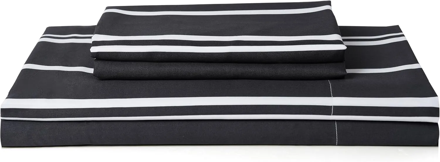 Best Season Stripe Bed Sheets Set,4 Piece Super Soft Microfiber Bedding-Deep Pocket,Ultra Soft,Fade & Wrinkle Resistant(Queen Size,Black&White)