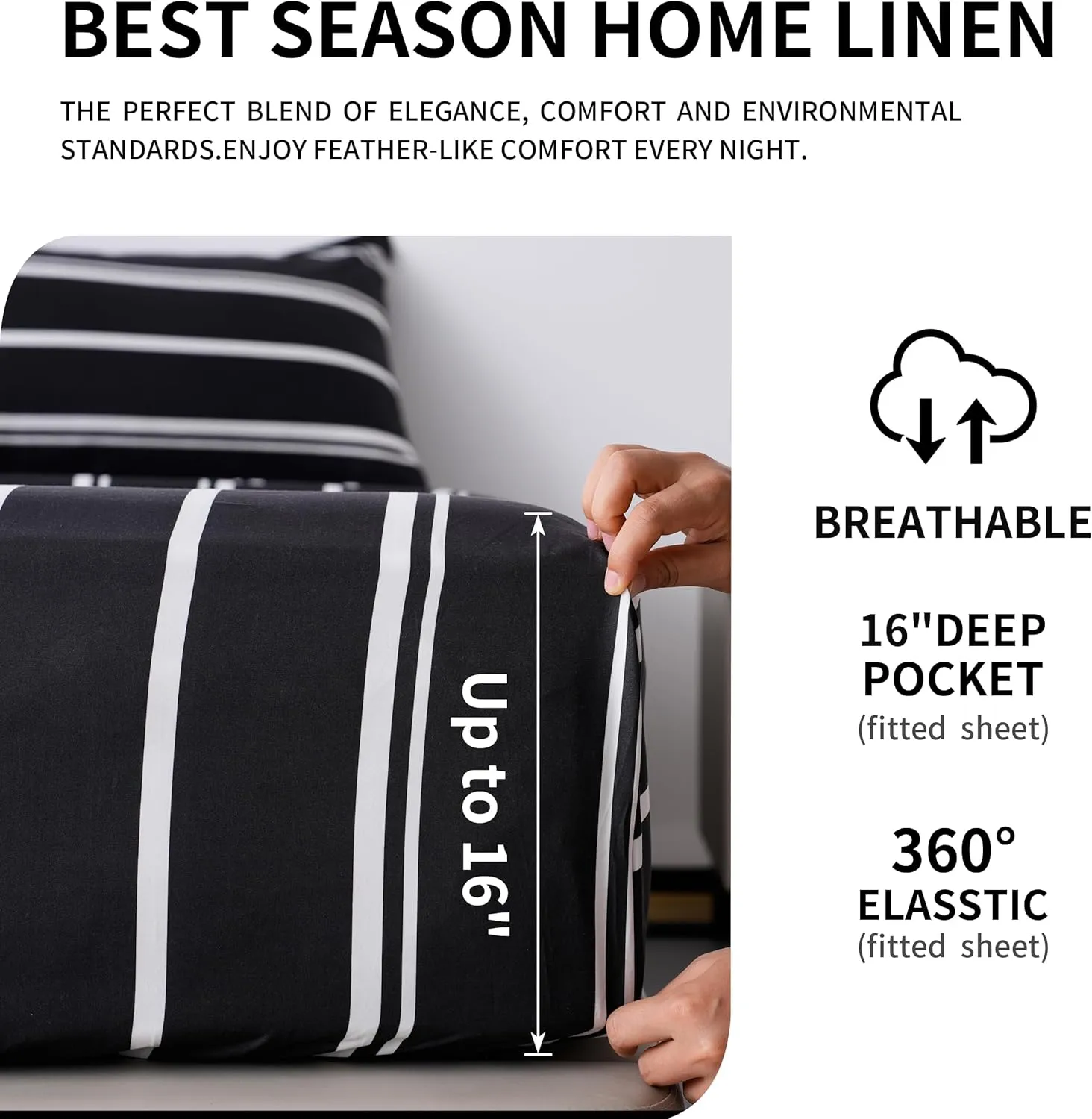 Best Season Stripe Bed Sheets Set,4 Piece Super Soft Microfiber Bedding-Deep Pocket,Ultra Soft,Fade & Wrinkle Resistant(Queen Size,Black&White)