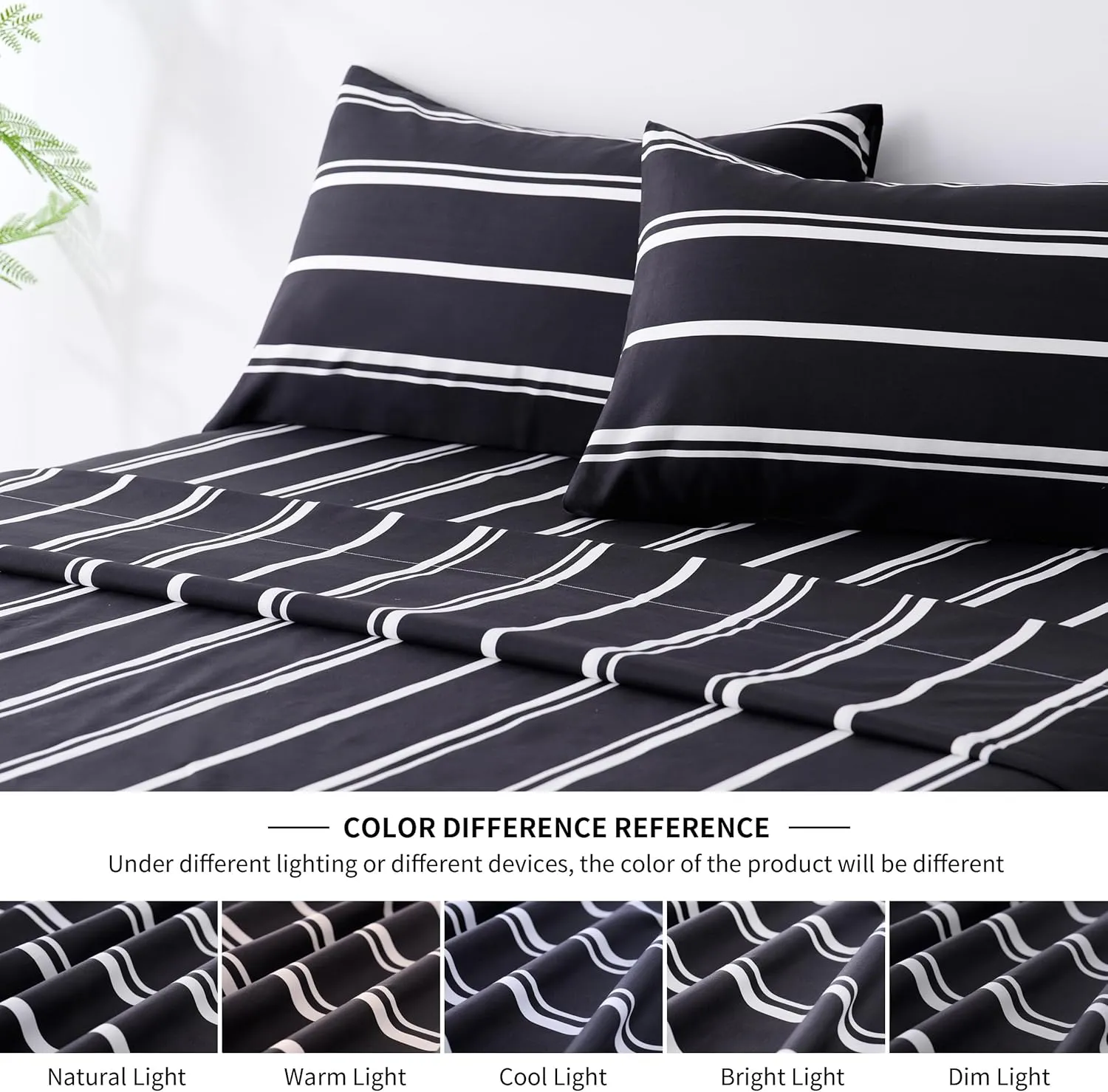 Best Season Stripe Bed Sheets Set,4 Piece Super Soft Microfiber Bedding-Deep Pocket,Ultra Soft,Fade & Wrinkle Resistant(Queen Size,Black&White)