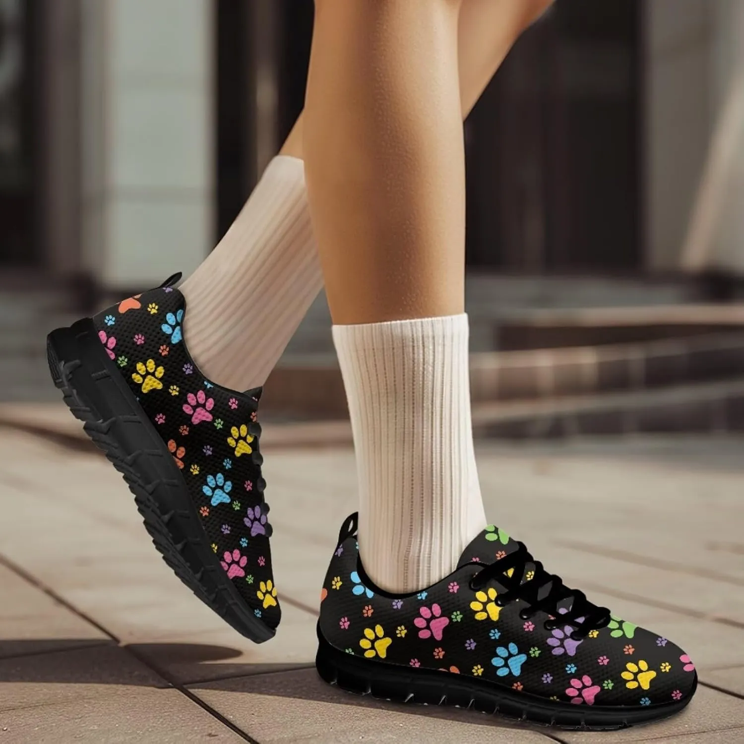 Bigcardesigns Womens Lightweight Athletic Fashion Sneaker Jogging Running Sports Shoes Colorful Floral Design