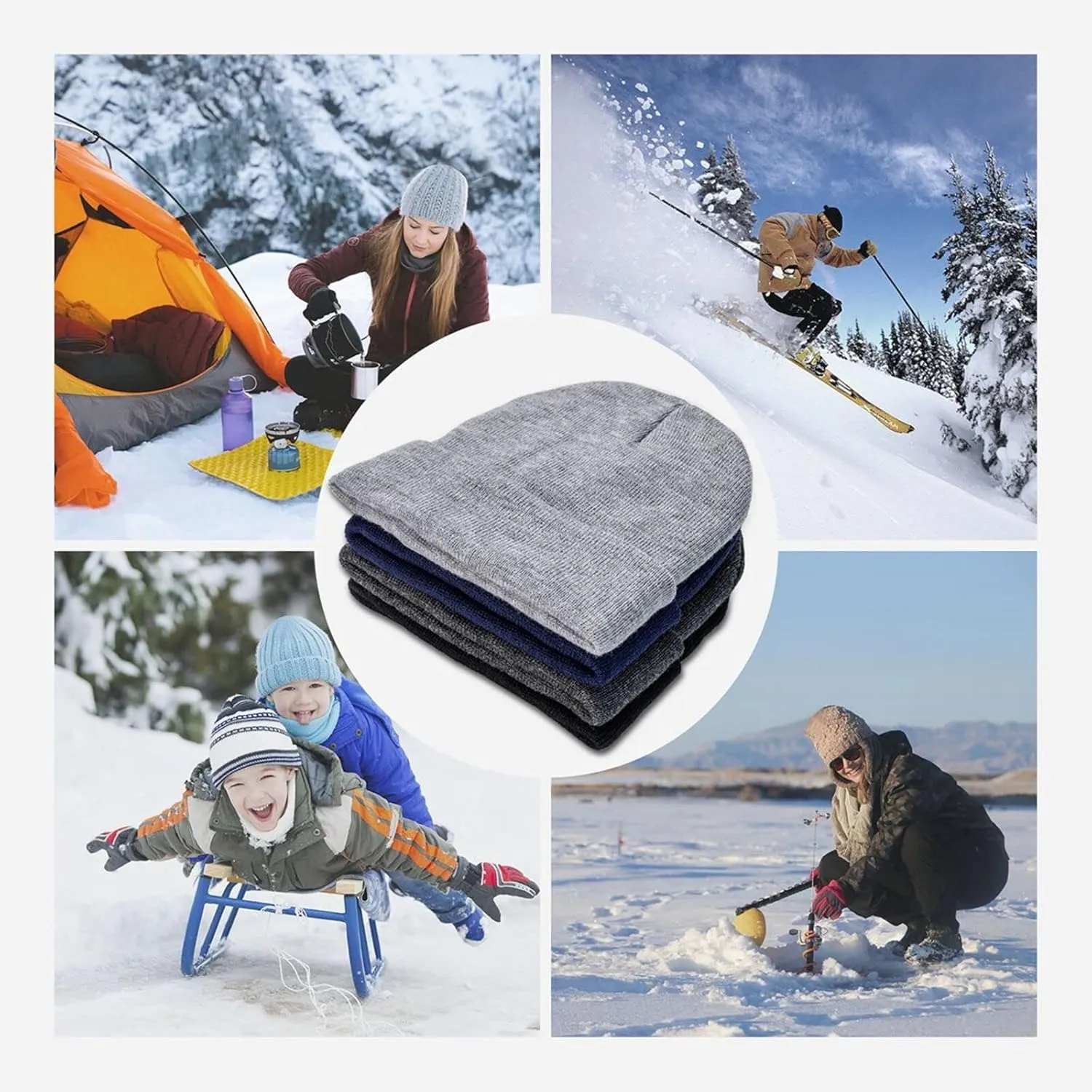 Black Knit Hat Cap Fresh Cabbage Pattern Soft Good Elasticity Suitable for Outdoor Sports
