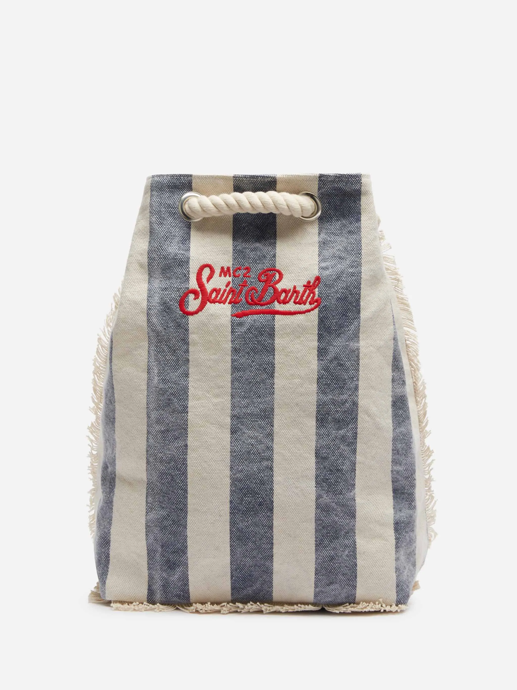 Boat canvas backpack with white and blue striped print