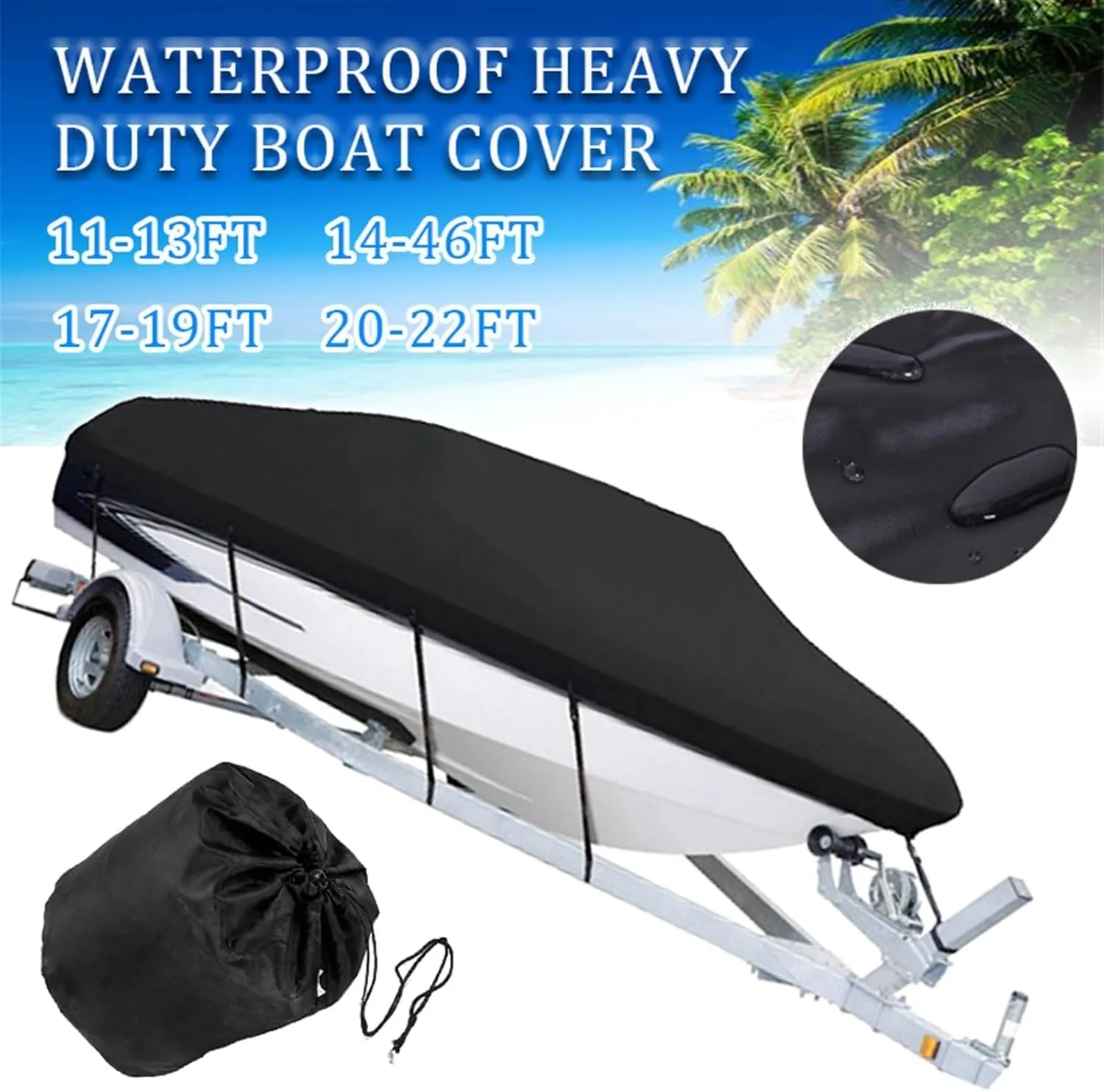 Boat Cover 600D Yacht Boat Cover Water Resistant Scratch-Proof Anti-UV Protect Fishing Speedboat V-Shape Canvas for Boat Cover Tent B84465 (Size:14-16ft)