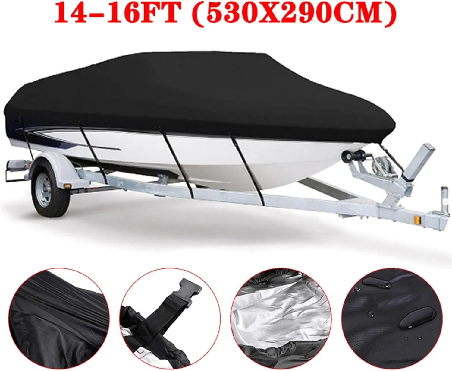 Boat Cover 600D Yacht Boat Cover Water Resistant Scratch-Proof Anti-UV Protect Fishing Speedboat V-Shape Canvas for Boat Cover Tent B84465 (Size:14-16ft)