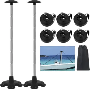 Boat Cover Support Poles 2 Pack, Height Adjustable Stainless Steel Support Pole with Rubber Base,Prevent Rain/Snow from Accumulating,Including Webbing Straps (Black)